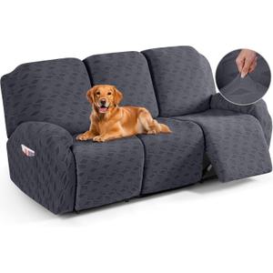 TAOCOCO Recliner Sofa Covers Stretch Reclining Couch Cover, Jacquard Recliner Couch Cover for 3 Seat Furniture Protector Sofa Slipcovers with Elastic Bottom for Kids, Pets (Dark Grey)