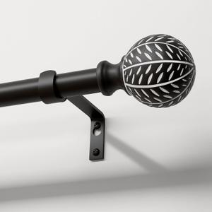 Black Curtain Rods for Windows 48 to 84 Inch,1'' Diameter Drapery Rods with Leaf Pattern Finials,Decorative Adjustable Heavy Duty Curtain Rods Set,36-88''