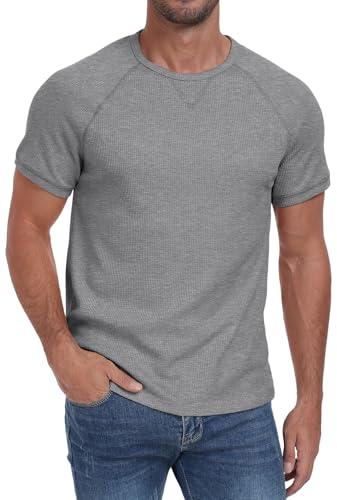 NITAGUT Mens Waffle T-Shirts Crewneck Short Sleeve Casual Summer Raglan Sleeve Tshirts,Dark Gray, Large