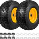 15x6.00-6 Flat Free Lawn Mower Tire and Wheel 2 Pack, with 3/4" Bearings & 5/8" and 1" Bushings, 3" Centered Hub, Compatible with John Deere Riding Mower, Lawn Tractor