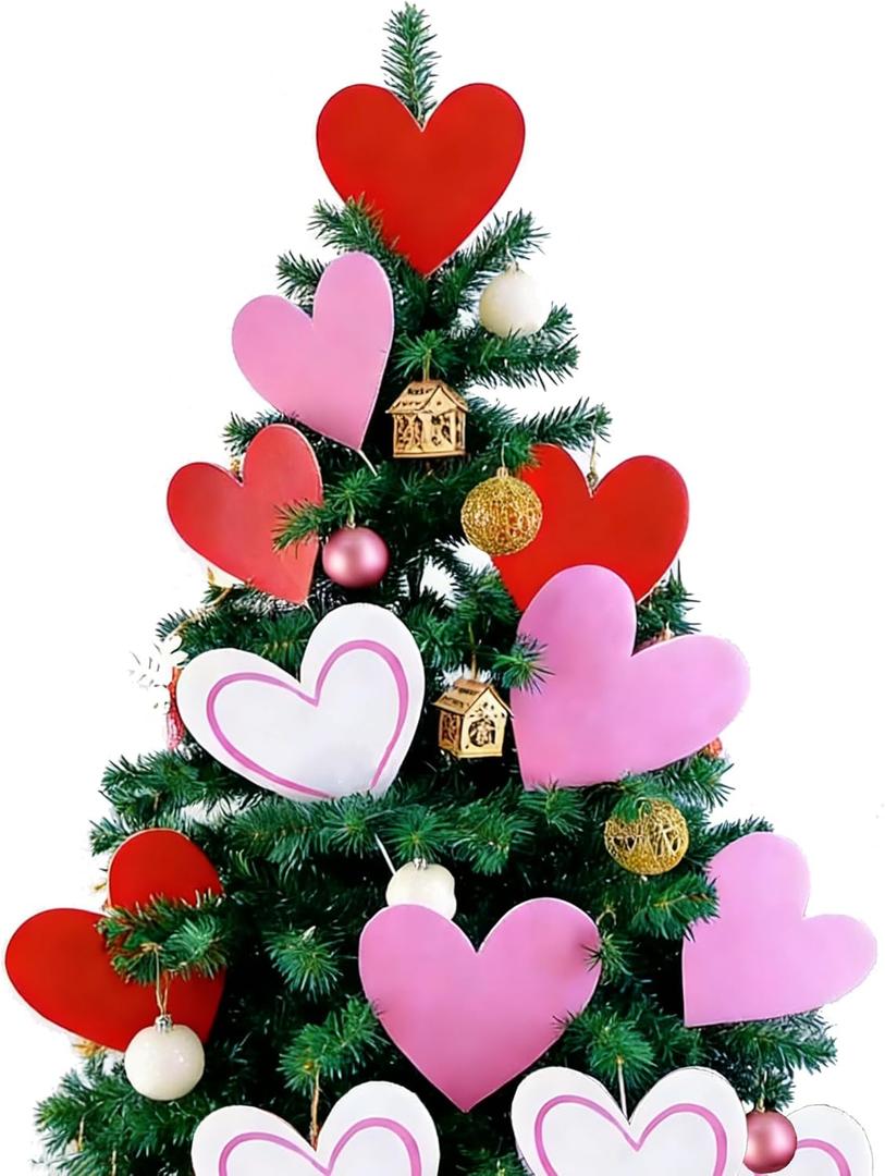Valentines Day Decorations Heart Picks, 12pcs 9"7.5" Large Valentine Tree Ornaments, Pink Red White Floral Picks for Wedding Anniversary Engagement Office Garlands Mantels Table Home Decor (Unpatterned)