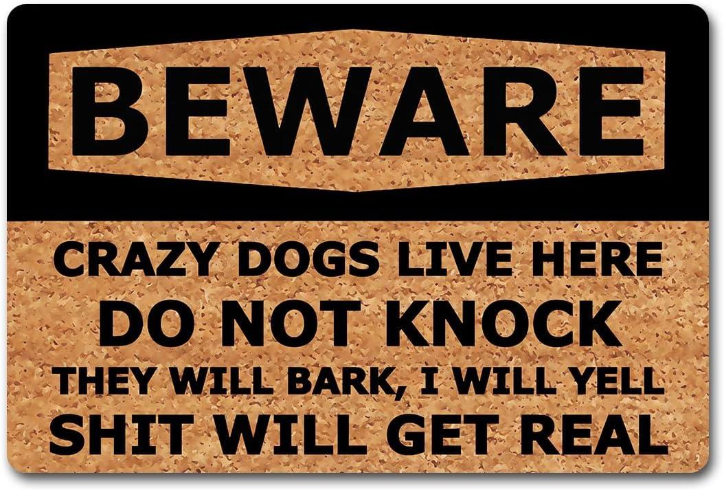 MjiejieM Funny Doormats Crazy Dogs Live Here Indoor Floor Welcome Mat for Entrance Way Rubber Back for Front Door Indoor Outdoor Cute Rugs 23.6"(L) x 15.7"(W)