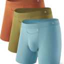DAVID ARCHY Mens Boxer Briefs with Covered Waistband & Fly, Breathable Underwear, Moisture-Wicking, 3-Pack (Yellow Brown/Wed Green/Cardamom Green)