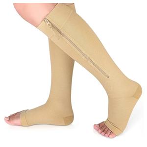 Ailaka Medical Compression Socks with Zipper, Knee High 15-20 mmHg Compression Socks for Women Men, Open Toe Support Socks for Varicose Veins, Edema, Recovery, Pregnant, Nurse, L