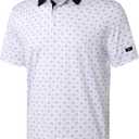 Obla Mens Golf Polo Shirts Short Sleeve Dry Fit Performance Moisture Wicking Casual Print Collared Golf Shirts for Men (X-Large, White Golf Clubs)
