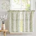 Jinchan Floral Kitchen Curtains for Windows 36 Inch Linen Tier Farmhouse Cafe Curtains Country Botanic Small Window Rod Pocket Rustic Flax for Laundry Bathroom RV 2 Panels Sage Green on Beige