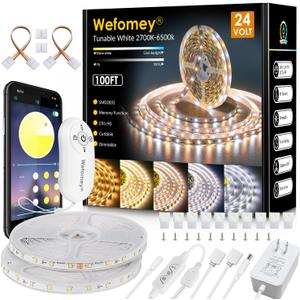 White LED Strip Lights, 100ft Dimmable Bright 24V Led Tape Light with Remote and App Control, 2700K-6500K White 1800 LEDs Lights for Bedroom, Kitchen, Ceiling (2 Rolls of 50ft)