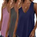 KKJ 3 Pack Womens Tank Tops 2026 Summer Vacation Outfits V Neck Loose Fit Sleeveless Blouse Casual Shirts Fashion Clothes Size: Medium