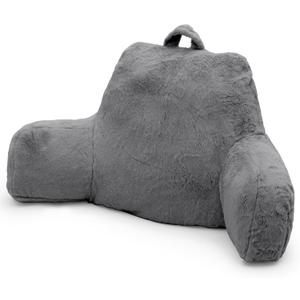 Reading Pillow for Sitting in Bed Adult, Standard Reading Pillow with Memory Foam, Back Pillow for Bed Sitting Up with Extend Arms, Grey