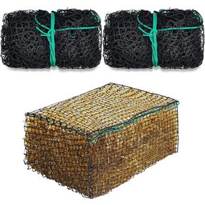 Riakrum 2 Pcs Square Bale Hay Net 5 mm Thick 47 x 20 x 20 Inch Black Large Bale Net Whole Slow Feeder Hay Bags Horse Full Hay Net Feeding Supplies for Horse Mule Goat Cattle Feed