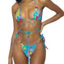 Women Halter String Bikini Set Sexy Thong Cheeky Two Piece Swimsuits Solid Color Bathing Swimwear (Flower, Medium)