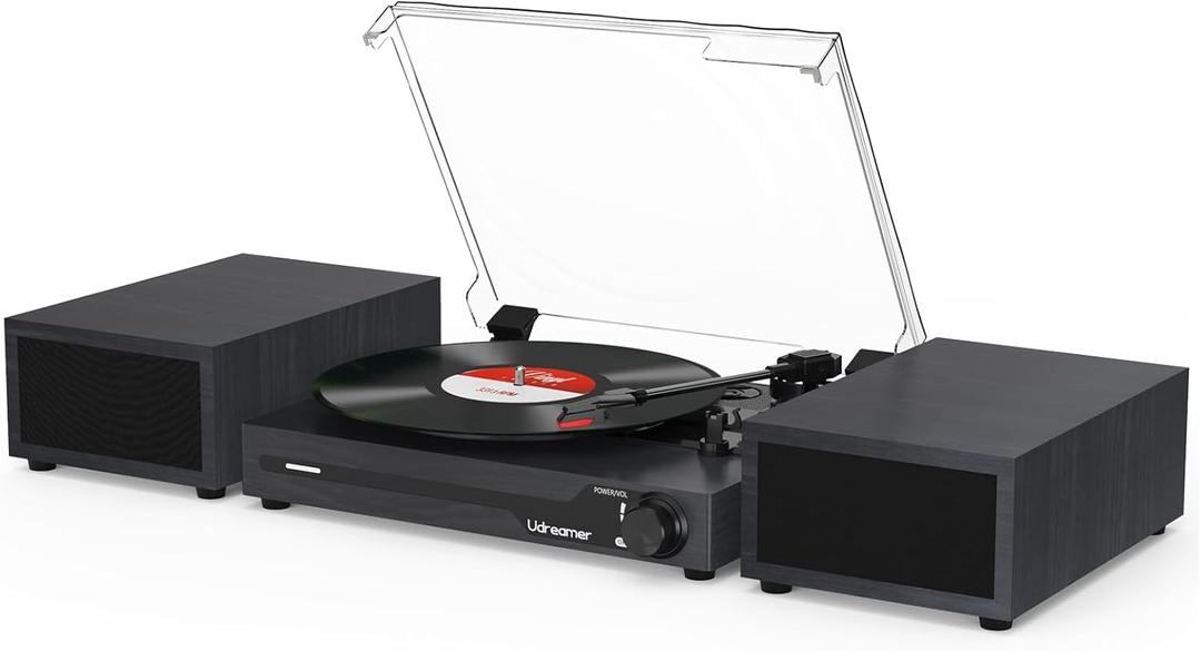 Vinyl Record Player with Speakers,Bluetooth Portable Turntable for Vinyl Records,Phonograph LP Player with 3 Speed USB RCA in Vintage Black