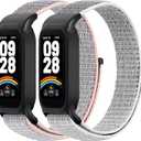 Nylon Watch Bands Compatible for Xiaomi Smart Band 9 Active/Redmi Band 3, 2 Pcs Adjustable Breathable Sport Loop Wristband Replacement Straps for Women Men