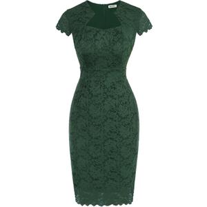 GRACE KARIN Cocktail Dress for Women Cap Sleeve Lace Dress for Wedding Guest Business Casual Dresses (Medium, Dark Green)