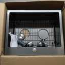 22x18x9 Inch Drop in Kitchen Sink, Handmade 304 Black Stainless Steel Sink, Centre-Offset Drain, R10 Tight Corner, Topmount Kitchen Sink with Strainer & Bottom Grid