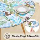 Misaya Round Fitted Tablecloth with Elastic Edge, 100% Waterproof Oil Proof Plastic Table Cover, Vinyl Flannel Backed Tablecloth Fits 25"-30" Round Tables for Dinner, Outdoor, Picnic, Leaves