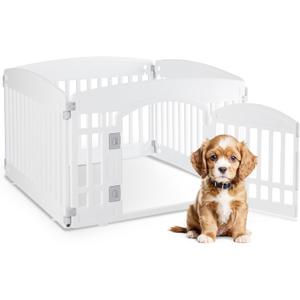 HealSmart 4 Panel Dog Playpen, 24 Exercise Puppy Playpen with Door, Safe, Secure, Folding & Portable Pet Playpen for Indoor & Outdoor Use, Suitable for Puppies and Small, White