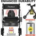 BlessReach Foldable Rollator Walkers with Seat for Seniors, 450 lb Capacity, 8'' Wheels, 18" Big Seat, 6-Position Height, Heavy-Duty Aluminum Rolling Walker (Black)