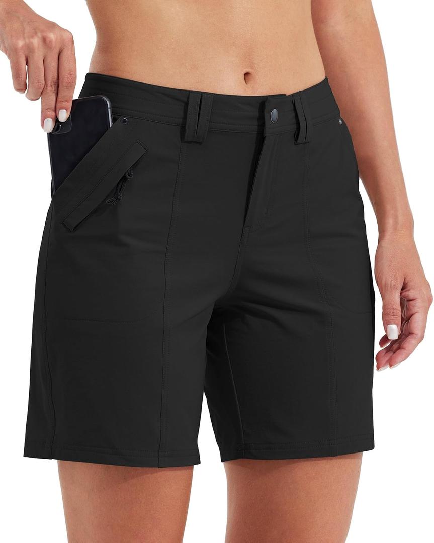 Willit Women's Golf Hiking Shorts 7" Quick Dry Athletic Shorts Casual Summer Shorts with Pockets Water Resistant (12, Black)