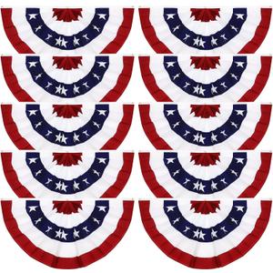 10Pack 2x4Ft American Flag Bunting, Patriotic Pleated Half Fan Flag Outdoor, USA 4th of July Buntings Red White and Blue Party Decorations Memorial Day Decor for Porch Indoor Outside