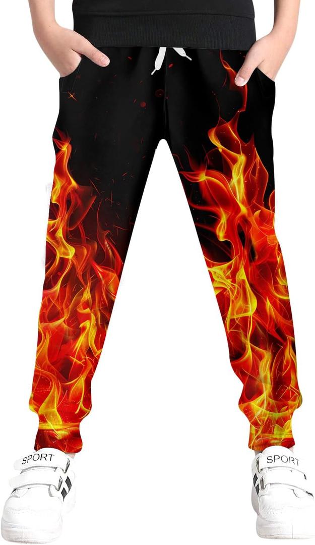 UNICOMIDEA 6-16T Boys Pants Girls Funny Joggers Sports Sweatpants with Drawstring (Black)