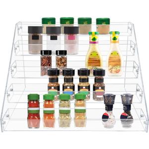 PMMASTO Tiered Spice Rack, Seasoning Organizer, Clear Acrylic Vertical Shelves Can Organizer for Countertop, Cabinet, Pantry, Kitchen Organization and Storage - 5 Tier (5 Tier - Inner Width 1.93'')