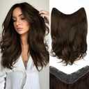 ALXNAN Long Wavy Layered Hair Extensions for Women, Clip in Hair Extensions Clip Ins Soft Full Head Synthetic Hairpieces 16 Inch Chocolate Brown with Dark Brown