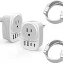 European Travel Plug Adapter,Universal Travel International Power Adapter 2 USBC Port and 2 USBA Port,Fast Charging USB C-C Woven Cable,USB C Power Plug for US to Europe Adapters for Multiple Devices