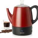 Mixpresso Red Small Percolator Coffee Pot Electric 4 Cup, Stainless Steel Coffee Maker, Coffee Percolator Electric With Keep Warm Function, 4 Cups Stainless Steel Perculator With Basket