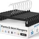 Smartor Pants Hangers - 30 Pack, Plastic Pant Hanger with Non-Slip Big Clips, Bottom Hangers for Men with Rotatable Chrome Hook, Shorts Hanger for Women Strong Clamp Pant Organizer (10 Inch, Black)