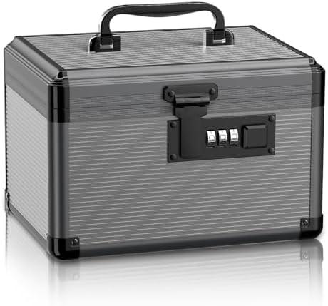 Lockbako Medicine Lock Box with Code, Medication Lock Box with Removable Tray, Portable First Aid Box for Home, 10 * 6.9 * 6.9 Inch (Black)