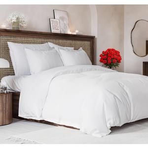 Duvet Cover Full Size Set - Extra Soft Full Size Duvet Cover 80 x 90 with 2 Pillow Shams - Hotel Luxury Quality Easy Care and Fade Free w/ Zipper Closures & Ties - Comfy Breathable Bedding Set (White) (01 - White (No Comforter))