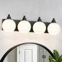 IZORRO Bathroom Light Fixtures, 4-Light Matte Black Vanity Light, Modern Wall Sconces with Globe Milk White Glass Shade, Vanity Lighting Fixtures Over Mirror,E26 Bulb Socket