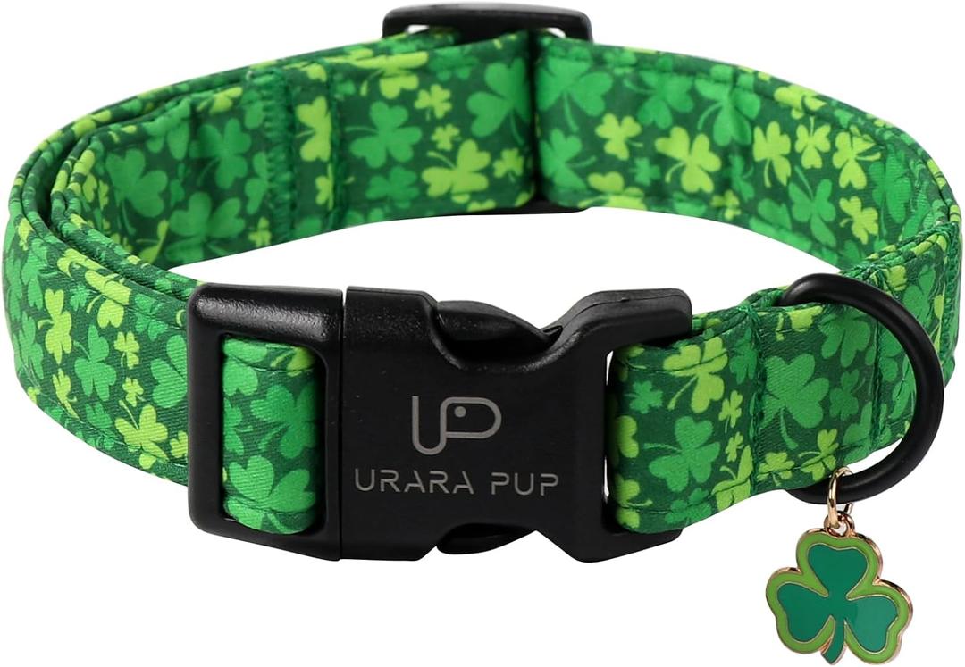 St. Patrick's Dog Collar, Lucky Clover Pet Collar with Quick Release, Comfortable Adjustable Shamrock Puppy Collar for Small Medium & Large Dogs