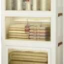 3 Tier Stackable Plastic Storage Bins with Lids 58QT, Collapsible Closet Organizers and Storage with Wheels for Living Room,Office,Dorm