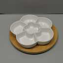 DEAYOU 11'' Lazy Susan Serving Tray, Porcelain Divided Platter with Silent Rotating Tray, Ceramic Appetizer Sectional Dish with Swivel Bamboo Tray for Chips and Dip, Nuts, Fruit, Veggie, Flower Shape