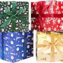 JWSCYSY Assorted Designs Christmas Gift Boxes with Lids, Tissue Papers and Ribbons, Medium Square Gift Boxes  12 Pcs (8.7 Inch), Gift Wrapping Christmas Holiday New Year Presents Party Favor Boxes.