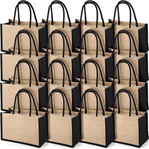 Reginary 16 Pcs Jute Tote Gift Bags Natural Burlap Grocery Shopping Bag Beach Tote with Handle for Bridesmaid Wedding Travel