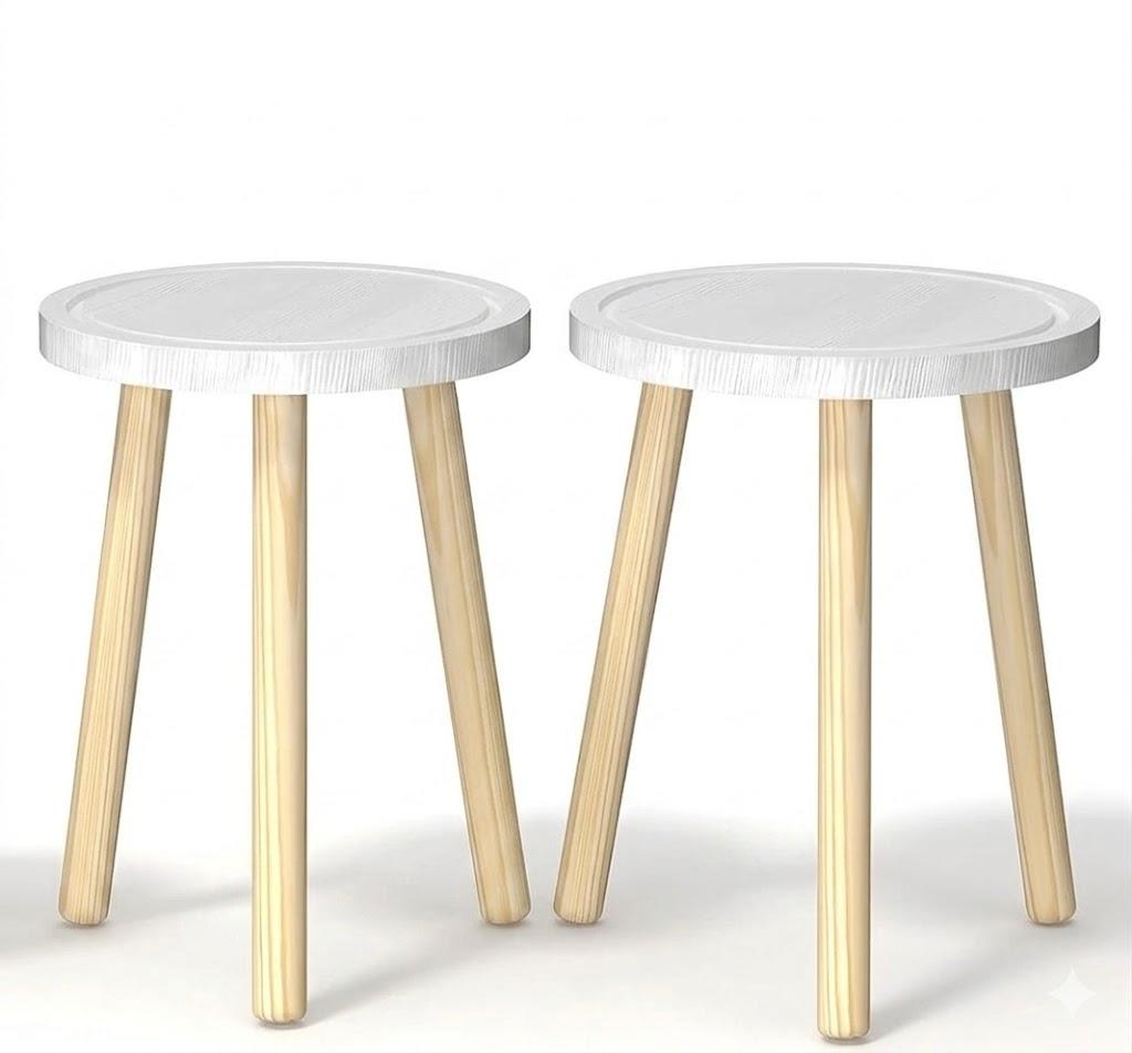 2-Pack Wood Plant Stands Indoor, 16.7" Tall Plant Stand Outdoor Mid-Century Plant Stool, Single Plant Table Modern Small Round Side/End Table for Living Room, Balcony, Office(White)