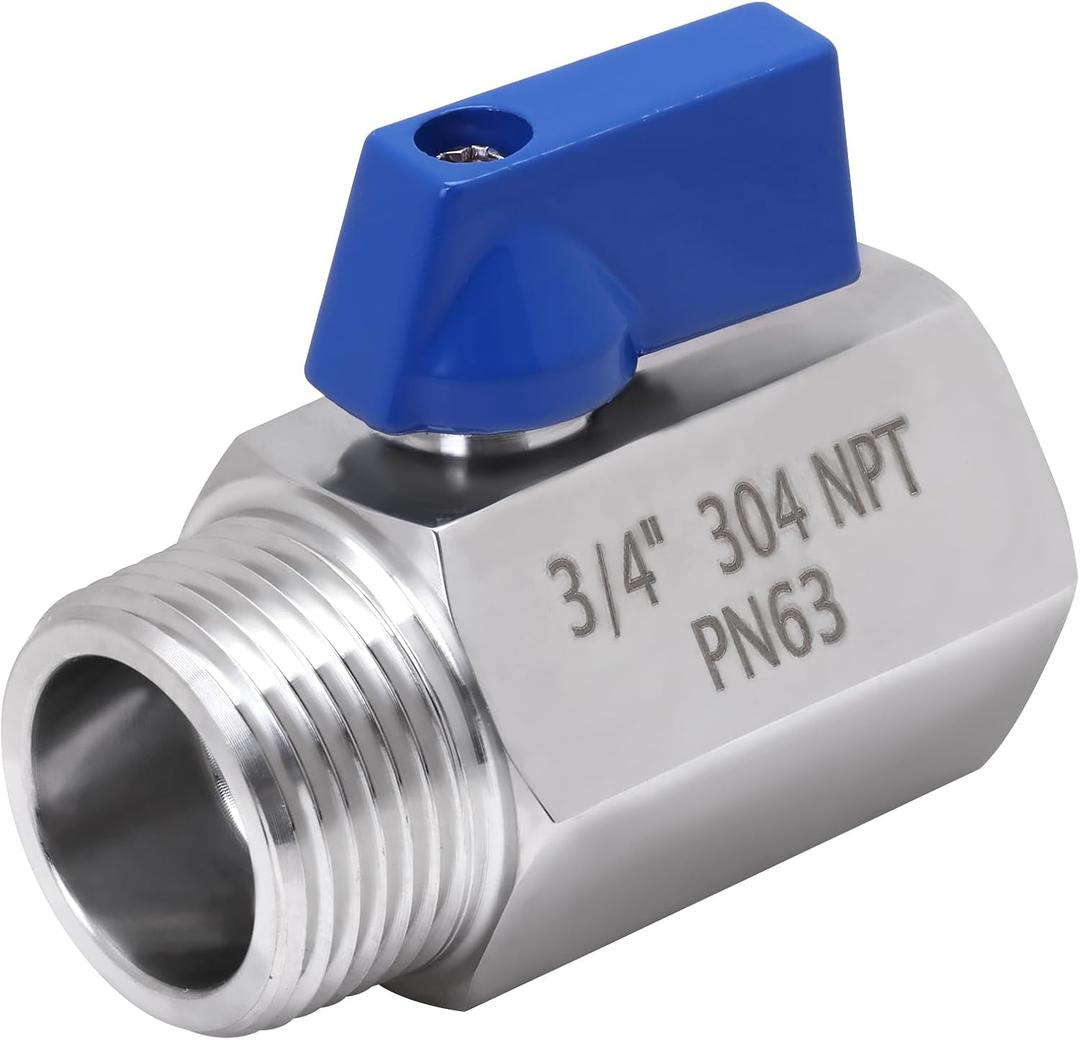 DERNORD 3/4 Inch Mini Ball Valve Stainless Steel Female x Male NPT Thread Shut-off Valve with Blue Handle