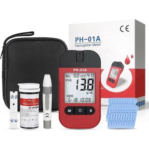 Hemoglobin Test Kits with 25 Hemoglobin Test Strips, Hemoglobin Test Meter for Home Use, Home Hemoglobin Kit, Easy to Use and Read.