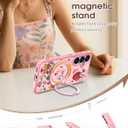 Uppuppy for Samsung Galaxy S25 Case - Compatible with MagSafe for Women Girls Bulit-in 360 Rotatable Magnetic Ring Holder Kickstand Cute Aesthetic Pink Strawberry Design for Samsung S25