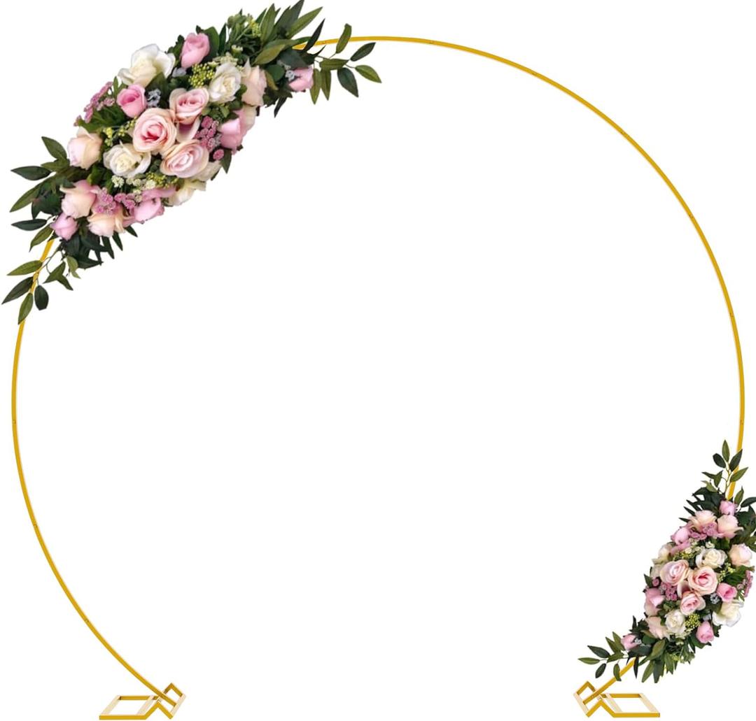 Wokceer 9.2 FT Large Circle Balloon Arch Stand Gold Metal Round Arch Backdrop Stand for Wedding Ceremony Birthday Party Bridal Shower Anniversary Background Decoration