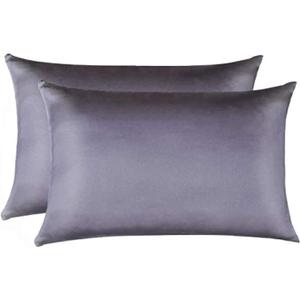 Jocoku 100% Mulberry Silk Pillowcases Set of 2 for Hair and Skin and Super Soft and Breathable Queen Size Nature Silk Pillowcases (Queen, Gray)