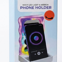 Orbit Wavy LED Light and Mirror Phone Holder is a multifunctional phone stand featuring a vibrant LED glow, a built-in mirror, and a trendy wave design for hands-free viewing