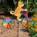 Backyard Wind Spinner Yellow Tabby Cat on a Bicycle Spinner Carrying a Llittle Mouse Pinwheel Windmill Colorful Garden Decoration