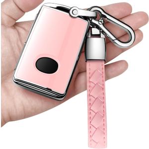 for Mazda Key Fob Cover with Keychain Key Case Key Shell 360 Degree Full Protection Compatible with 2019-2025 Mazda 3, Mazda 3 Hatchback, 2020-2025 Mazda CX-5, CX-30, CX-9-Chalk Pink