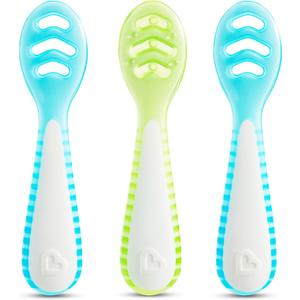 Munchkin Gentle Dip Baby Spoons for Self Feeding and Baby Led Weaning, 3 Pack, Blue/Green