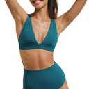 Bikini Set for Women Tummy Control Two Pieces V Neck Bathing Suit High Waisted Swimwear, M