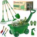 VICHTOP 10Pcs Kids Gardening Tools Set - Wheelbarrow Toys with Shovel, Rake, Hoe and Leaf Rake for Outdoor Backyard Play, STEM Educational Toys, for Toddler Boys & Girls Ages 3 4 5
